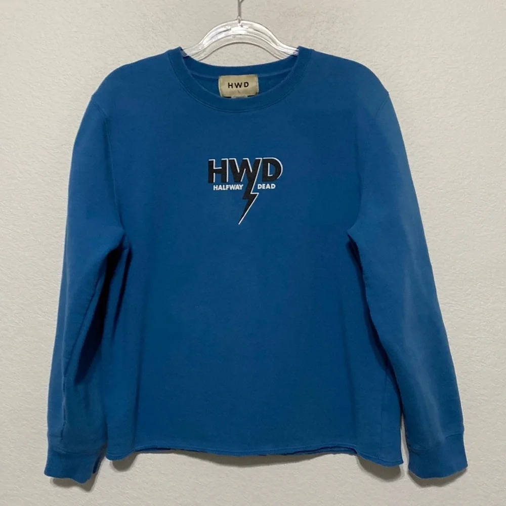 HWD Men's Blue Halfway Dead Long Sleeve Crew Neck Pullover Sweatshirt Size L